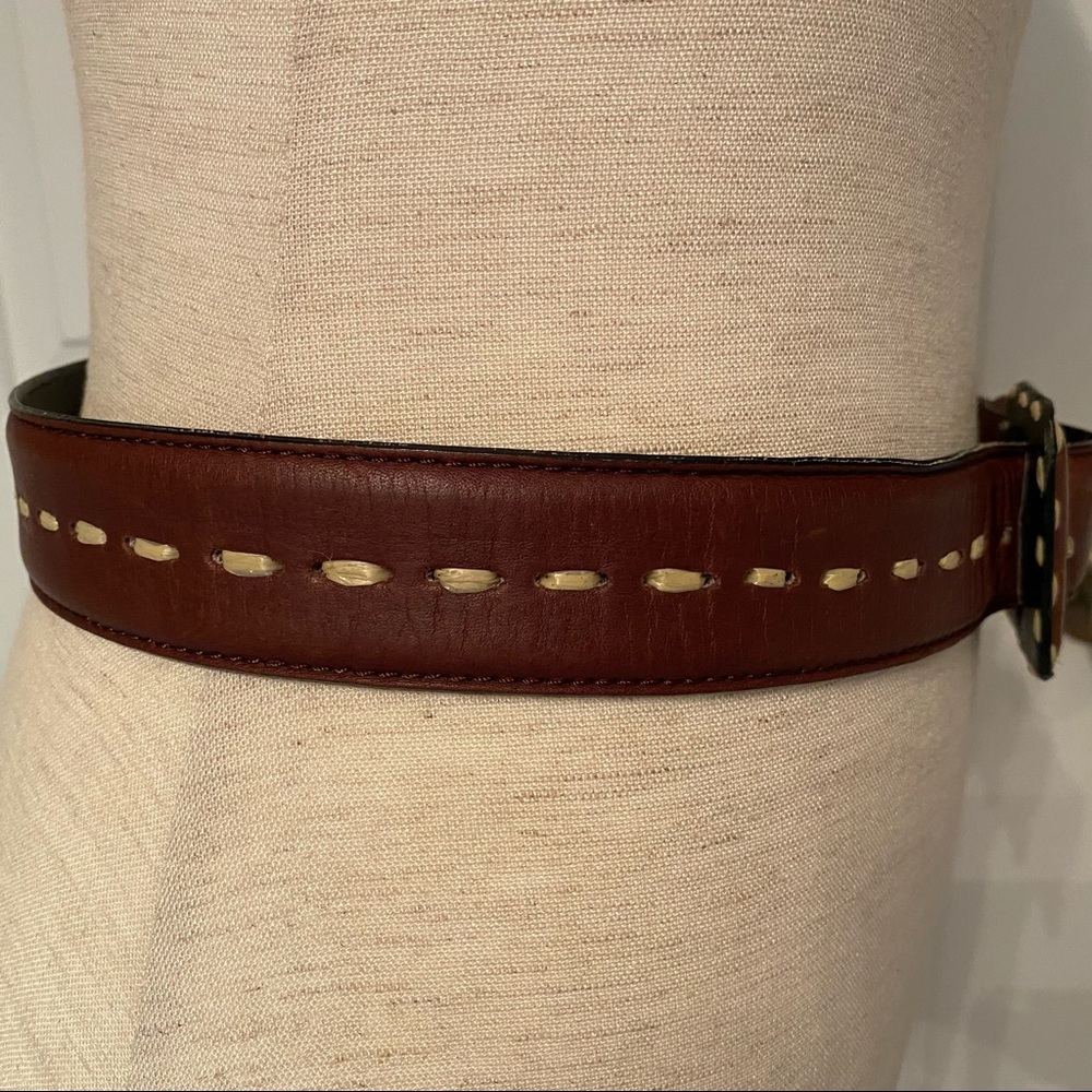 💎 GIVENCHY COUTURE BELT BROWN LEATHER CREAM STITCHING DESIGNER LUXURY SMALL Fit - Picture 4 of 14